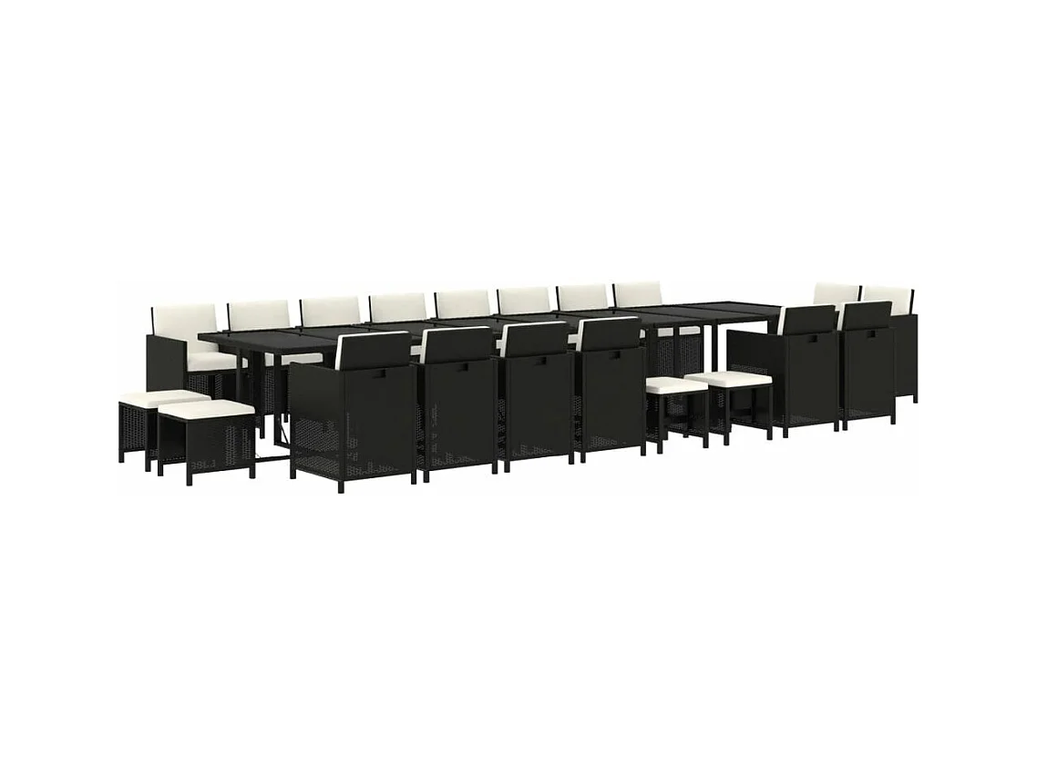 21-tlg. Garten-Essgruppe mit Kissen Schwarz Poly Rattan