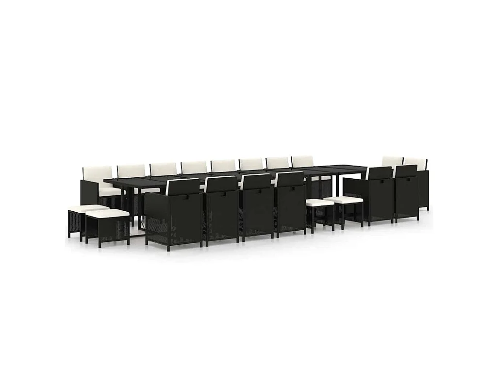 21 pcs conjunto jantar p/ jardim c/ almofadões vime PE preto