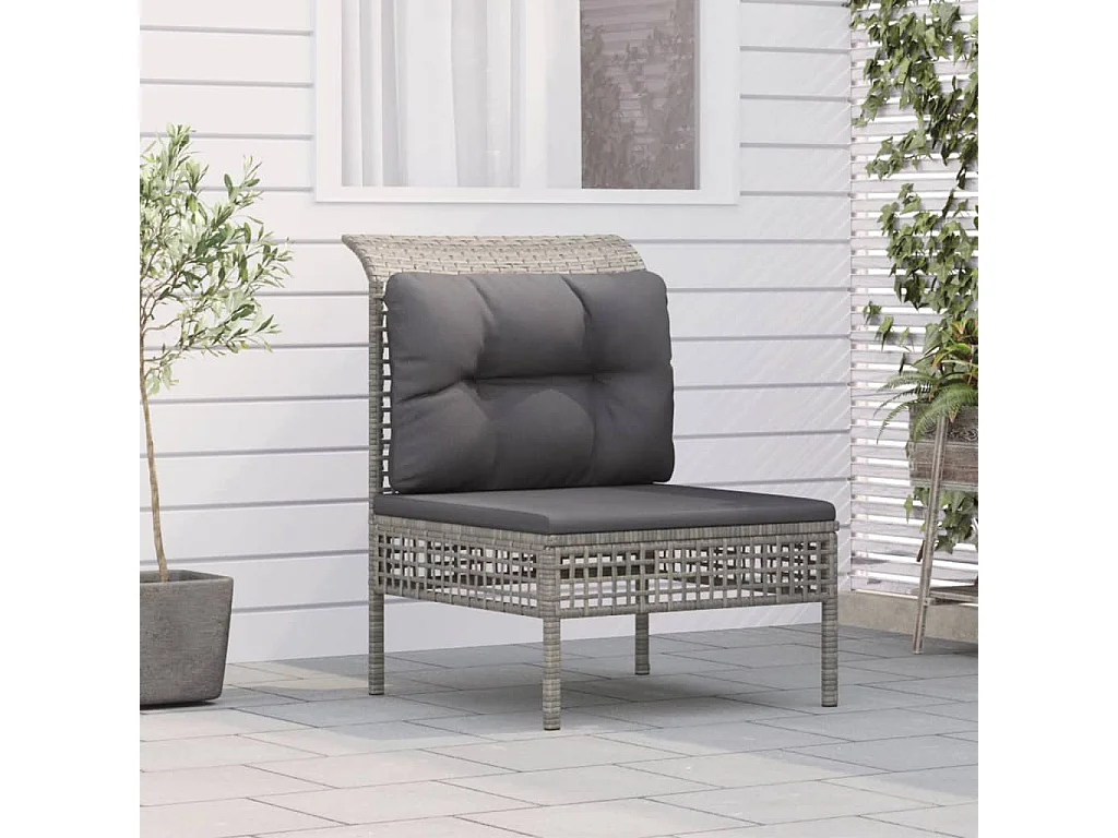 Garten-Mittelsofa mit Kissen Grau Poly Rattan