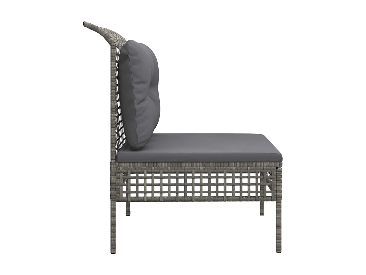 Garten-Mittelsofa mit Kissen Grau Poly Rattan
