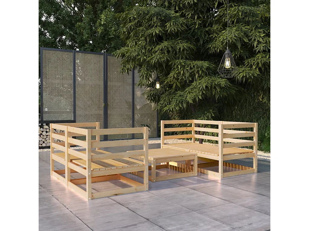 5 pcs conjunto lounge de jardim pinho maciço
