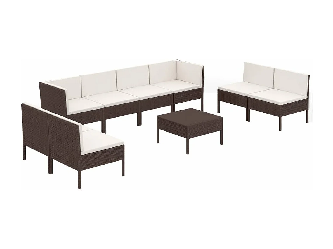 Salon de jardin 9 pcs avec coussins résine tressée marron