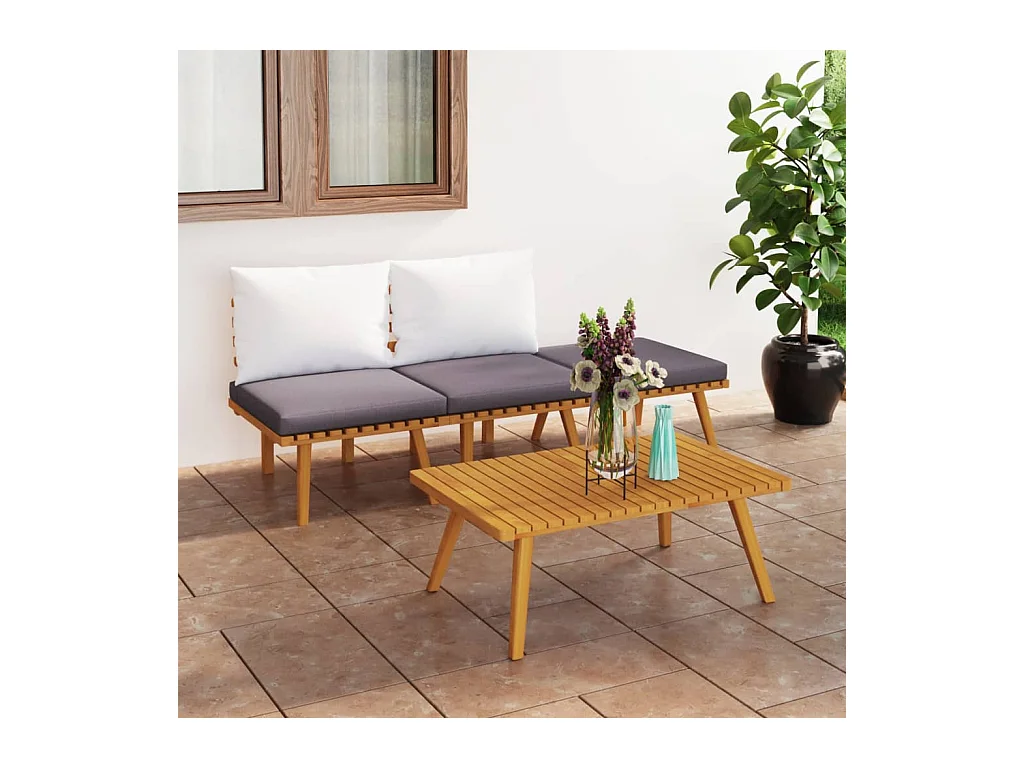 Salon de jardin 4 pcs avec coussins Bois d'acacia solide