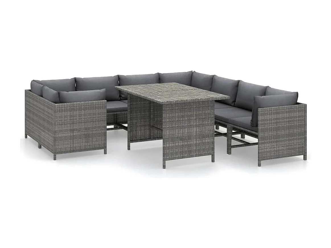 Salon de jardin 9 pcs avec coussins Résine tressée Gris