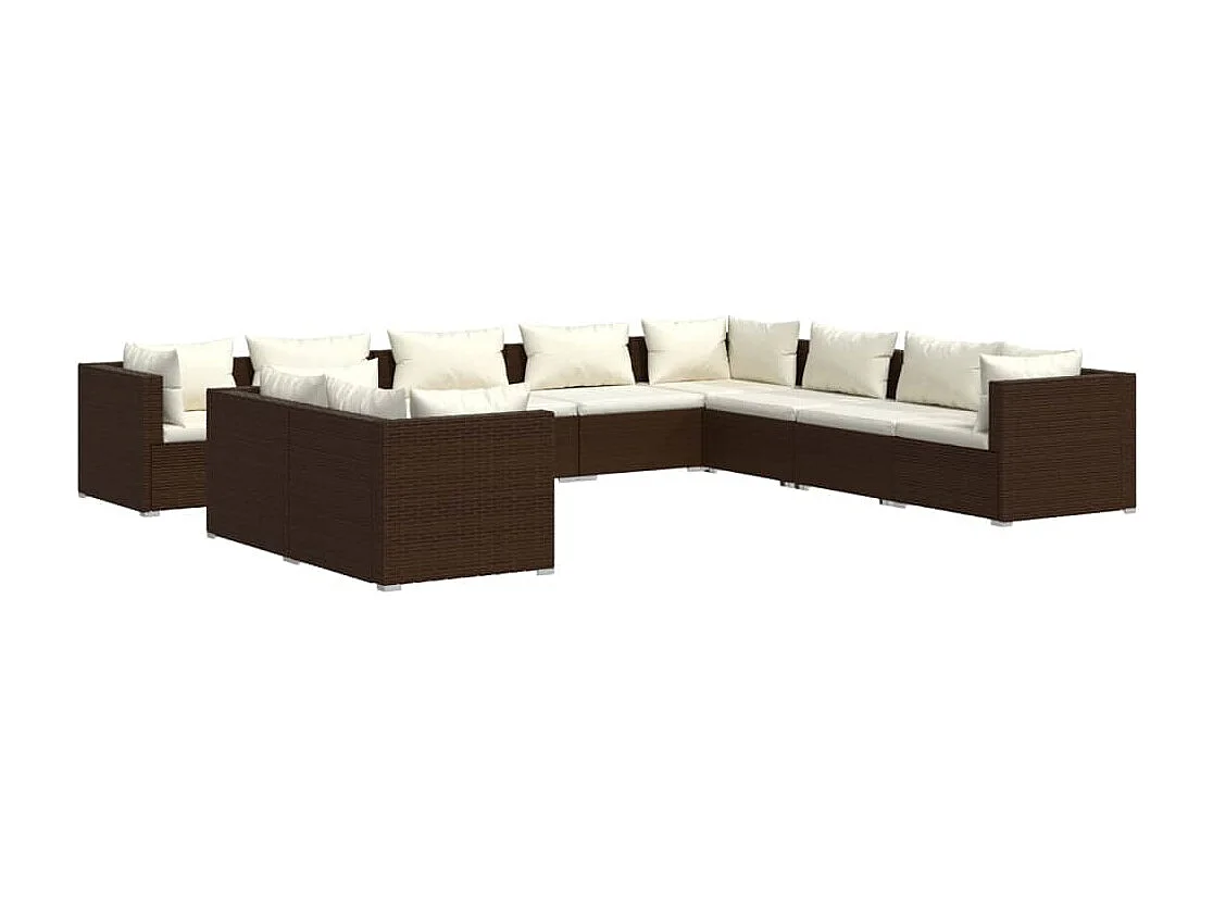 Set Divani da Giardino 10 pz con Cuscini in Polyrattan Marrone