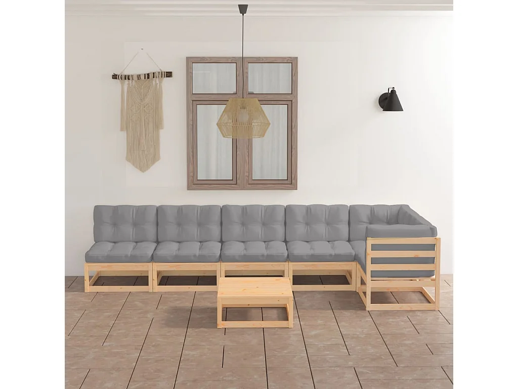 Salon de jardin 7 pcs avec coussins Bois de pin massif