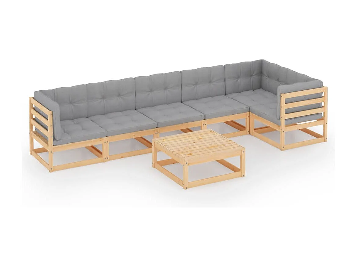 Salon de jardin 7 pcs avec coussins Bois de pin massif