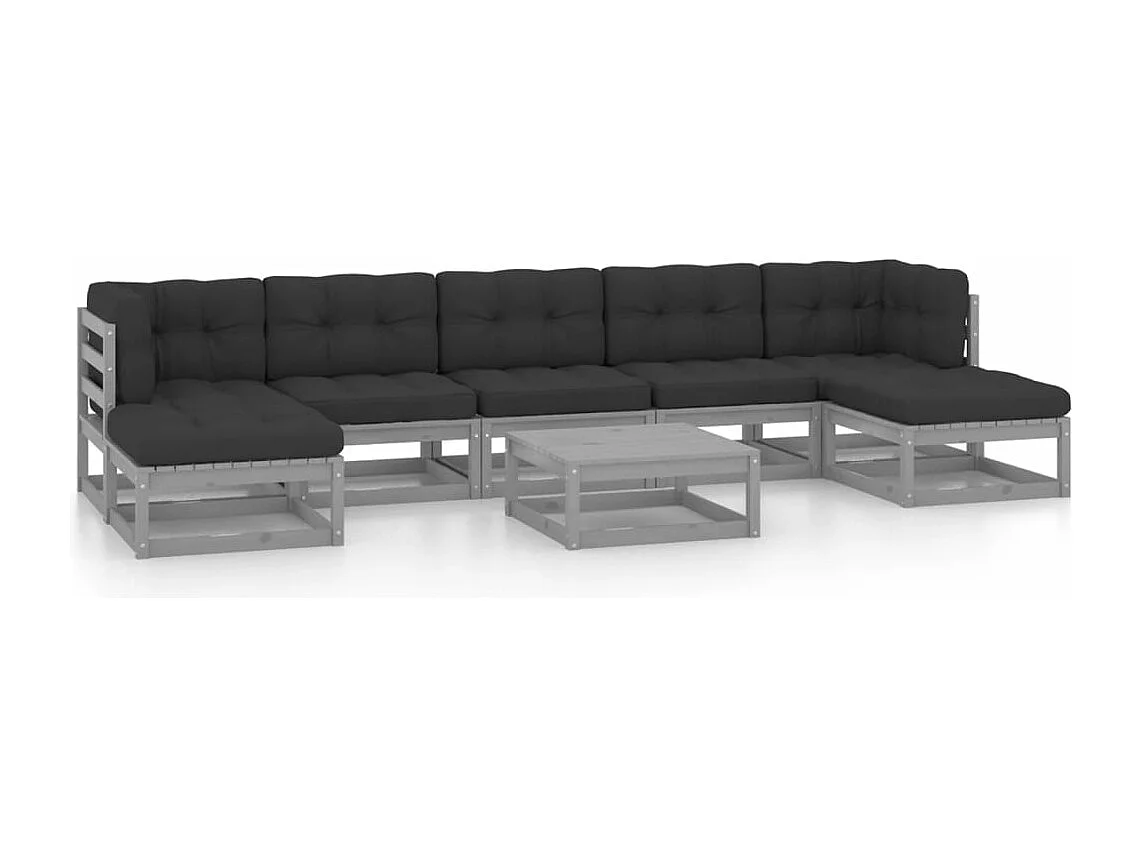 8-tlg. Garten-Lounge-Set mit Kissen Grau Massivholz Kiefer