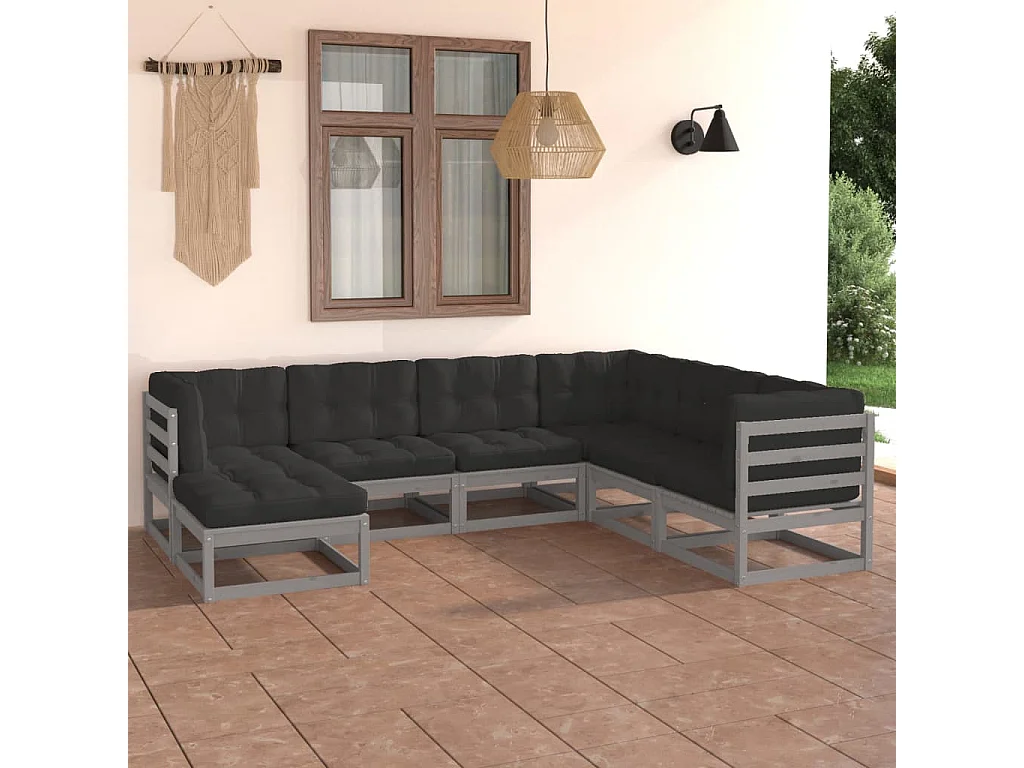 Salon de jardin 7 pcs avec coussins Bois de pin massif