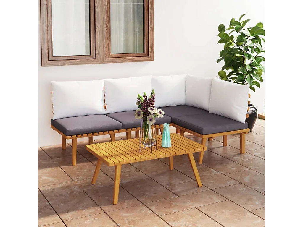 5-tlg. Garten-Lounge-Set mit Kissen Massivholz Akazie
