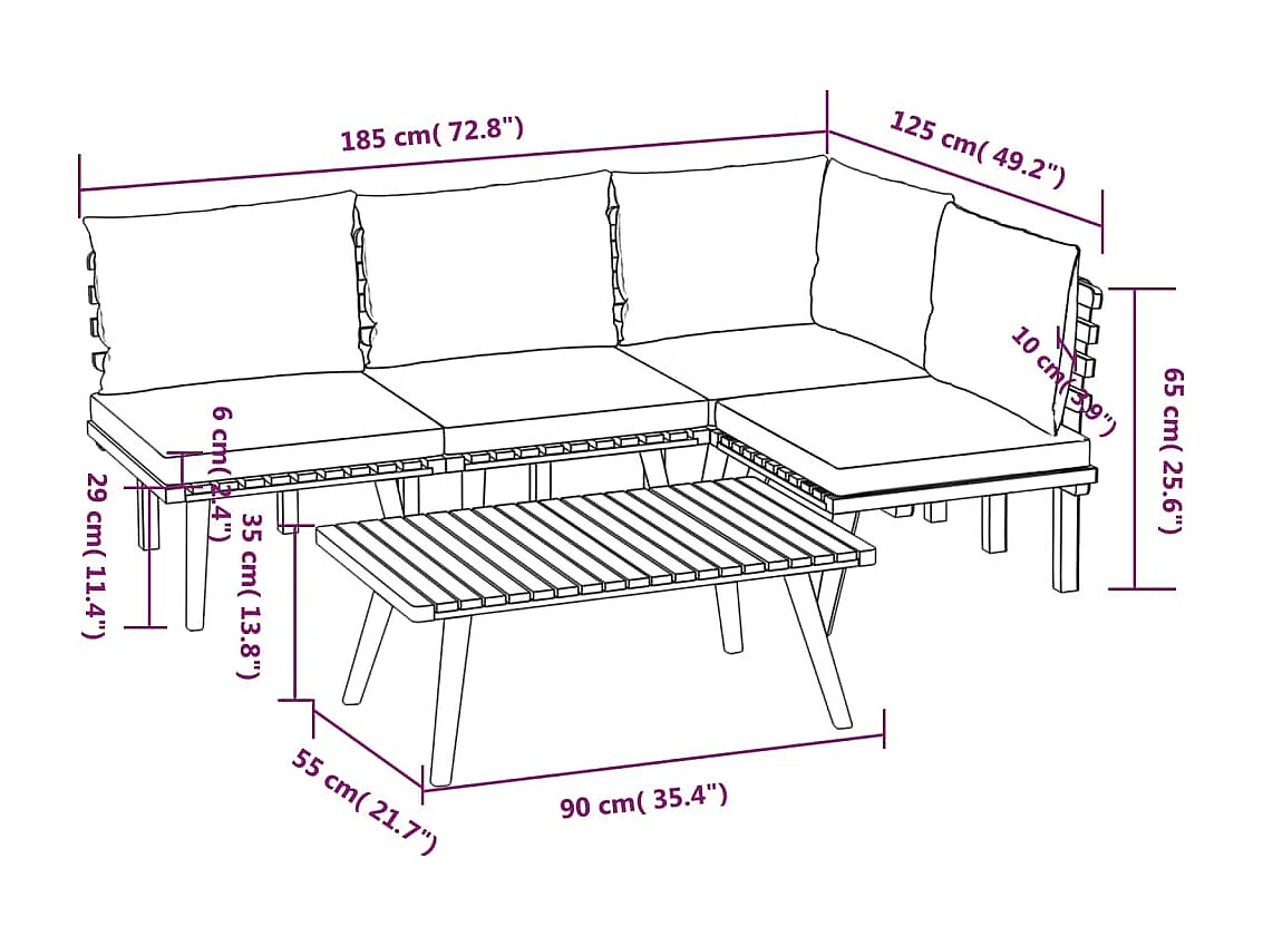 5-tlg. Garten-Lounge-Set mit Kissen Massivholz Akazie