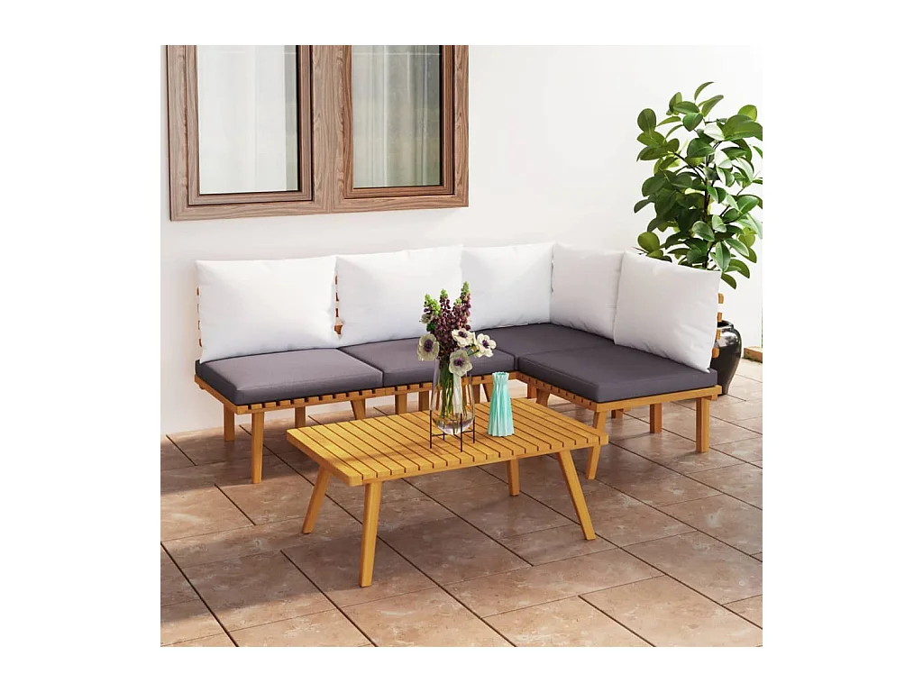 Set Divani da Giardino 5 pz con Cuscini in Massello di Acacia