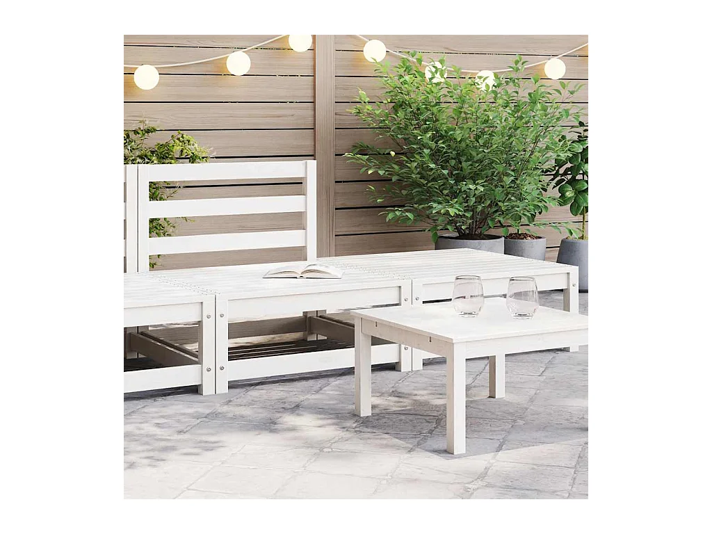 Salon de jardin 2 pcs blanc bois de pin massif