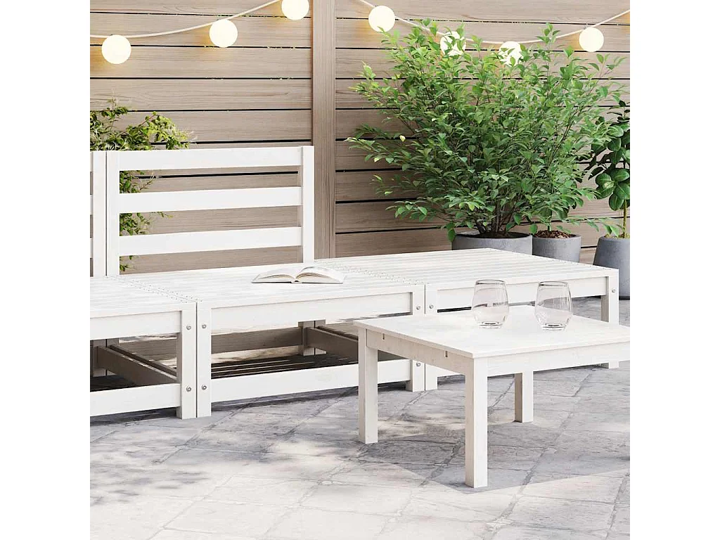 Set Divani da Giardino 2 pz Bianchi in Legno Massello di Pino