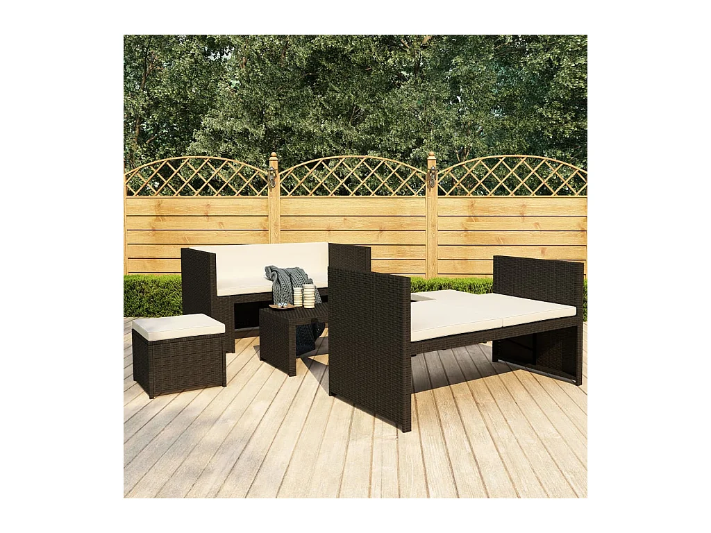Set Divani da Giardino 5 pz con Cuscini in Polyrattan Nero