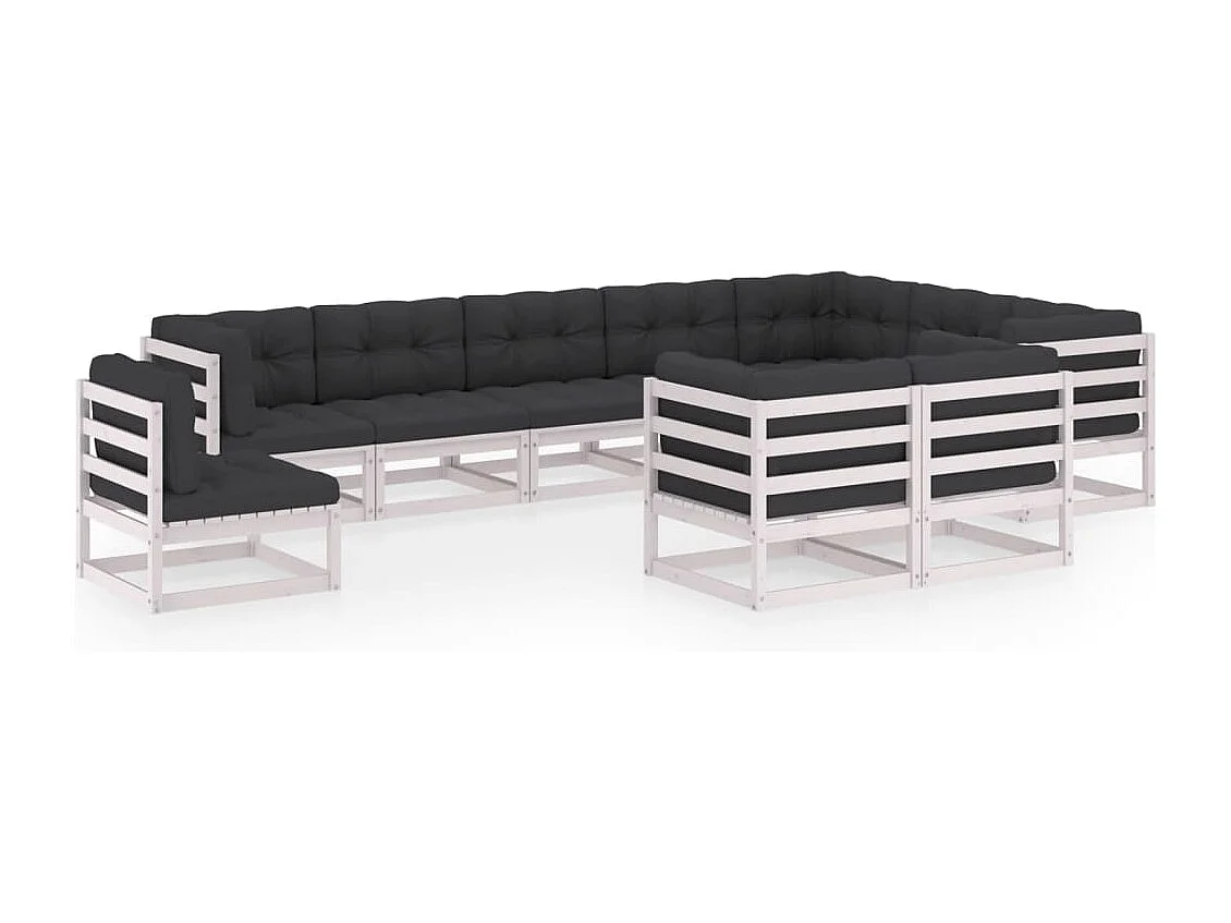 10-tlg. Garten-Lounge-Set mit Kissen Weiß Massivholz Kiefer