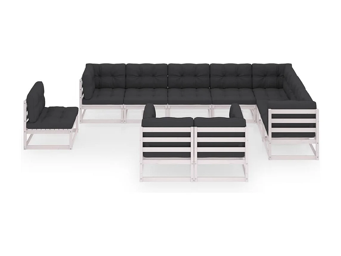 10-tlg. Garten-Lounge-Set mit Kissen Weiß Massivholz Kiefer