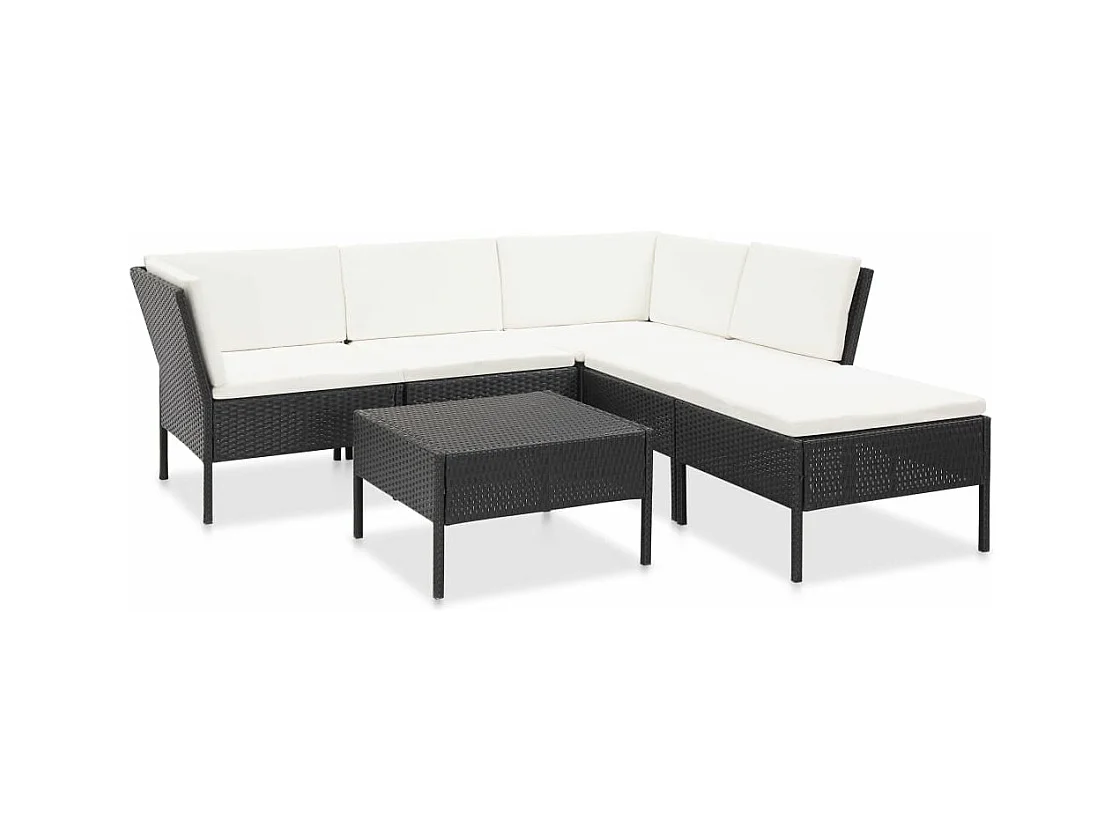 Set Divani da Giardino 6 pz con Cuscini in Polyrattan Nero