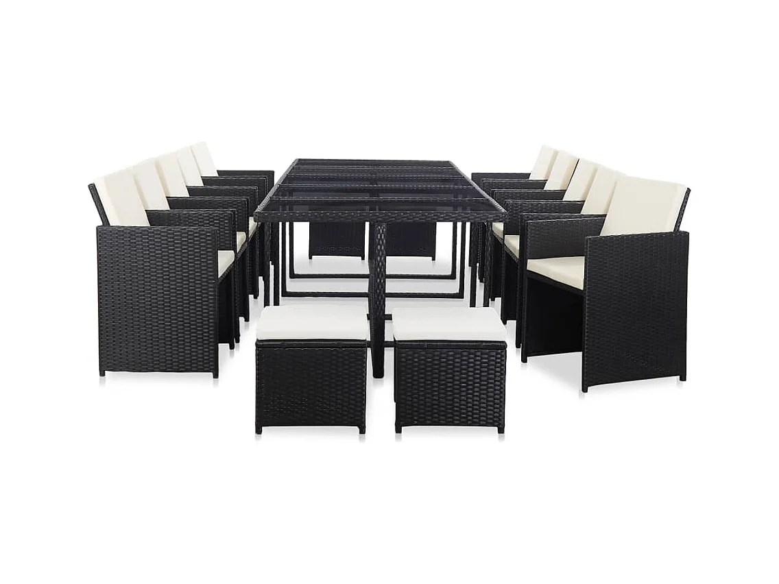 Ensemble à manger d'extérieur 15 pcs avec coussins rotin Noir