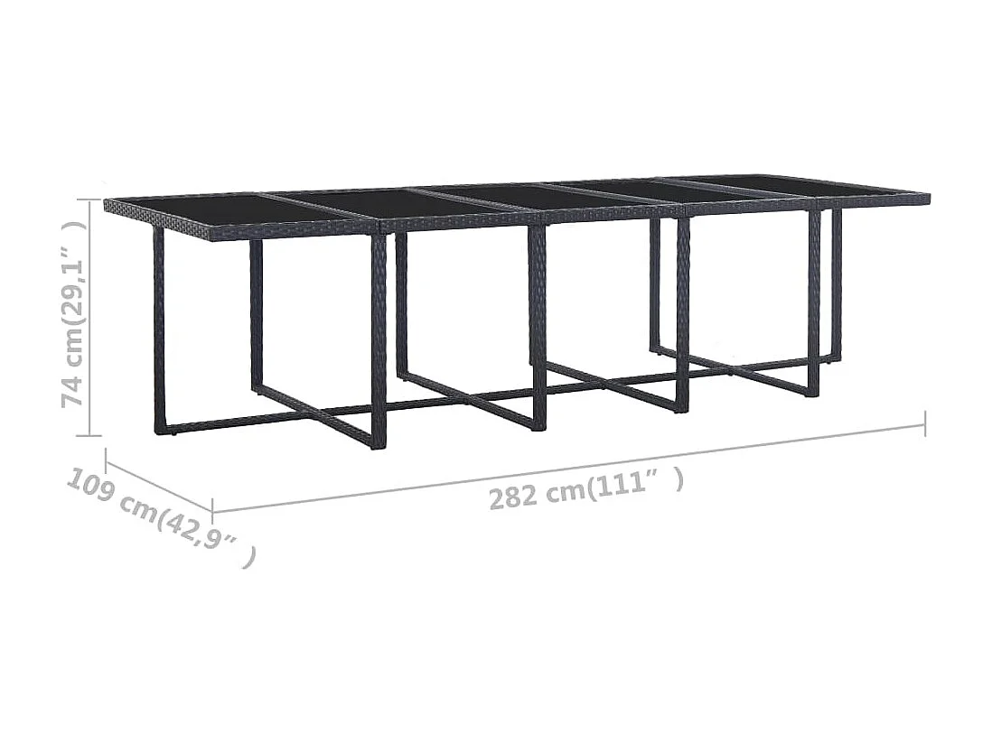 Ensemble à manger d'extérieur 15 pcs avec coussins rotin Noir