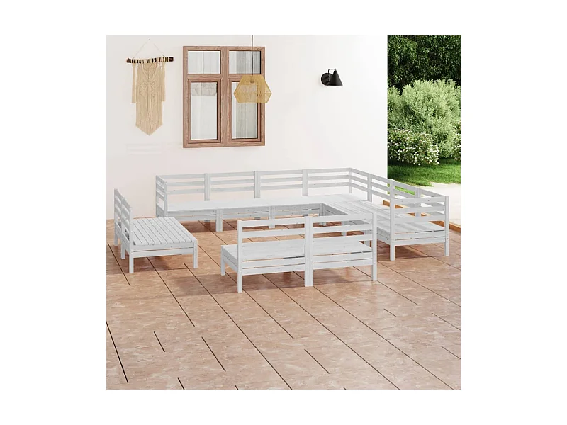 11-delige Loungeset massief grenenhout wit