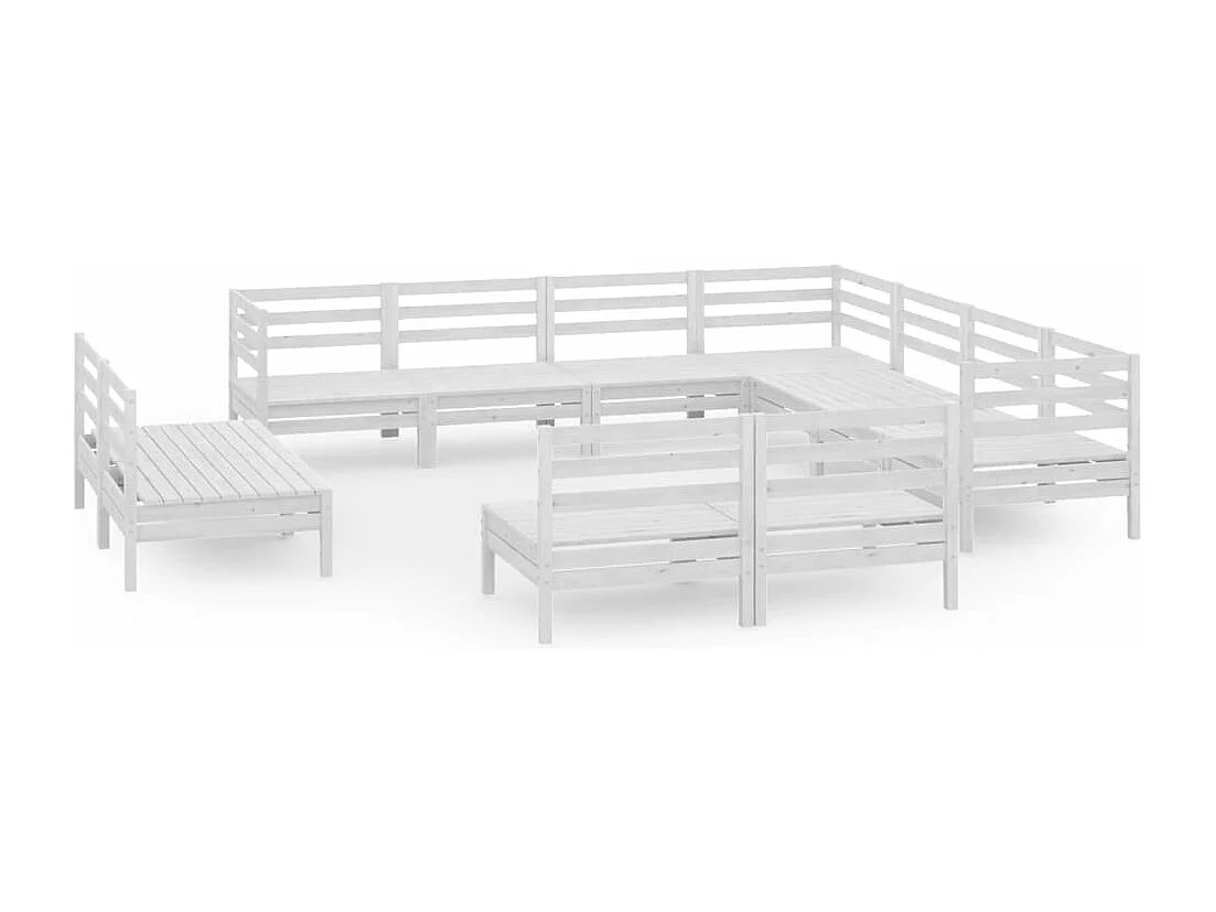 Salon de jardin 11 pcs Bois de pin massif Blanc