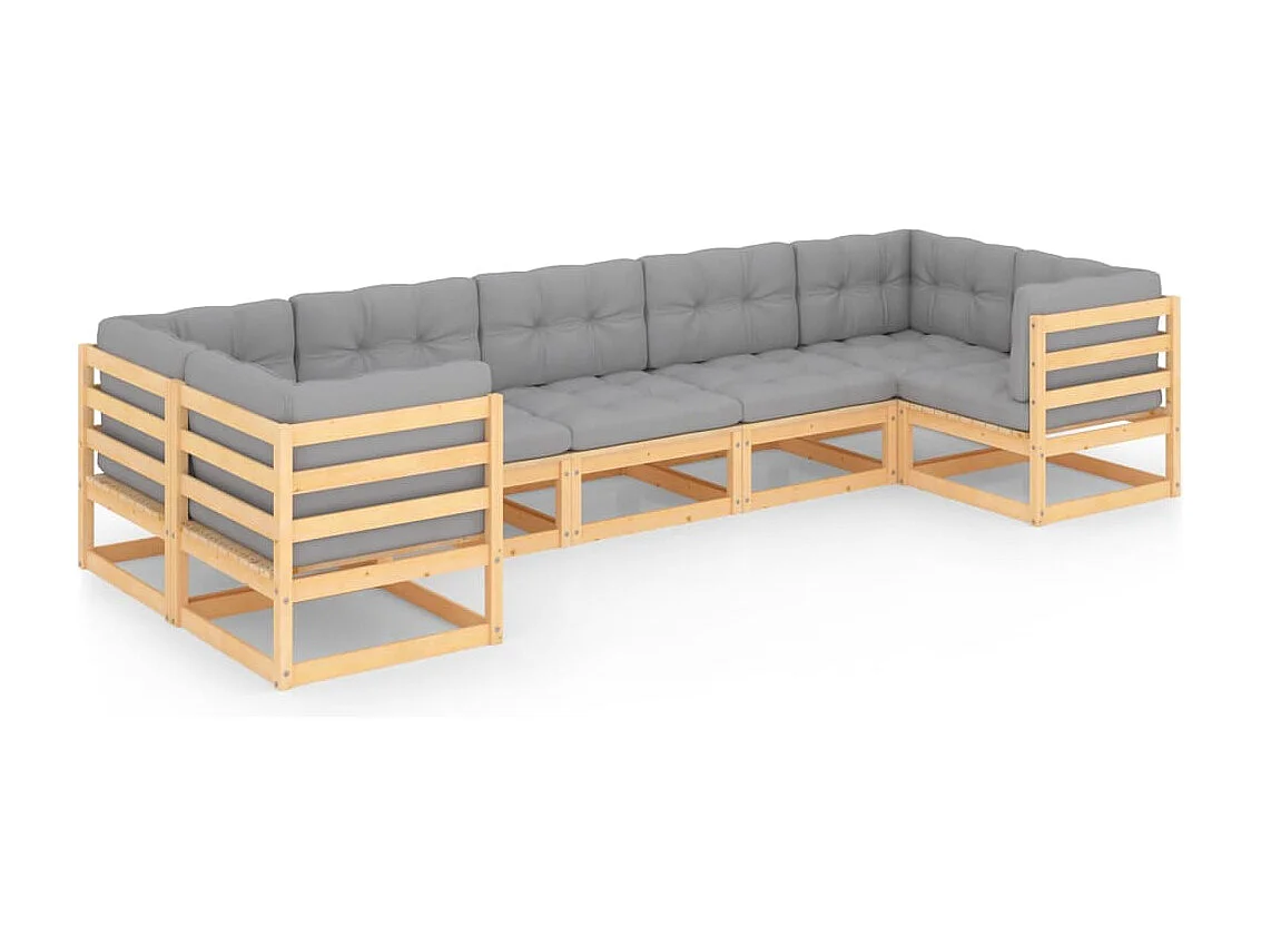 Set Salotto Giardino 7 pz Cuscini Antracite Legno Massello Pino