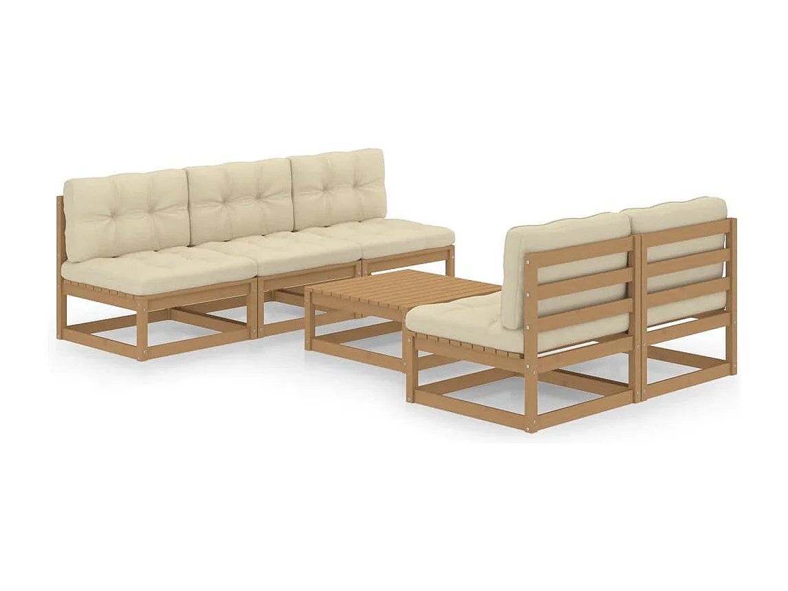 Salon de jardin 6 pcs avec coussins Bois de pin massif