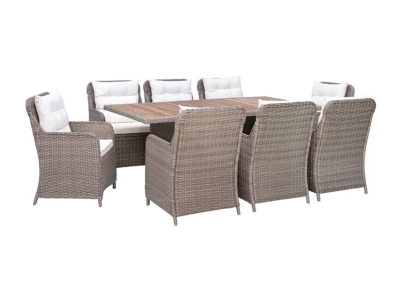 9-delige Tuinset met kussens poly rattan bruin