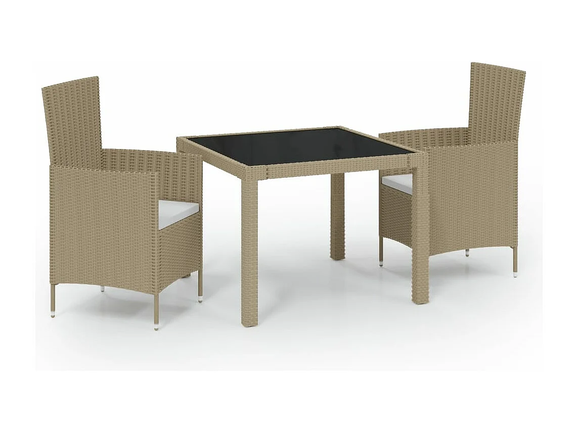 Ensemble à manger d'extérieur 3 pcs et coussins Résine tressée