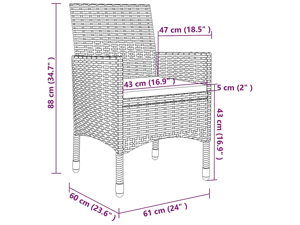 Ensemble à manger d'extérieur 3 pcs et coussins Résine tressée
