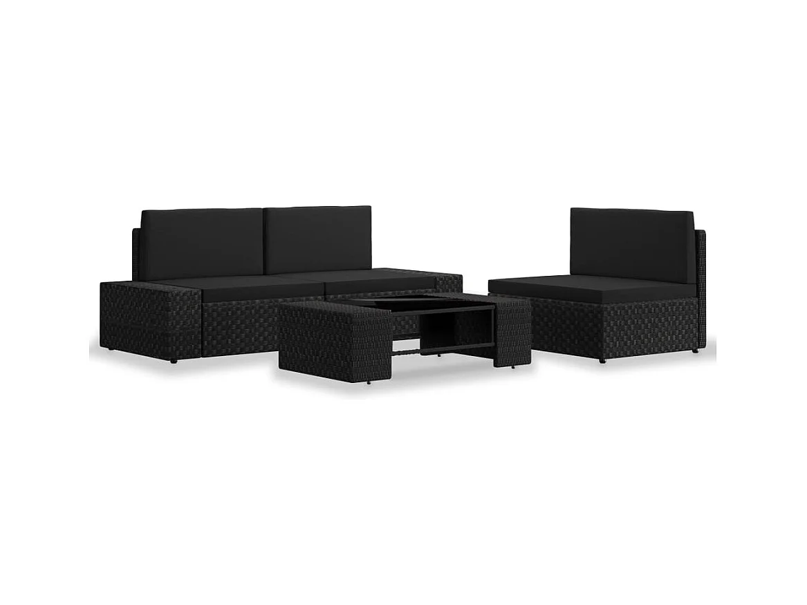 Salon de jardin 4 pcs Résine tressée Noir
