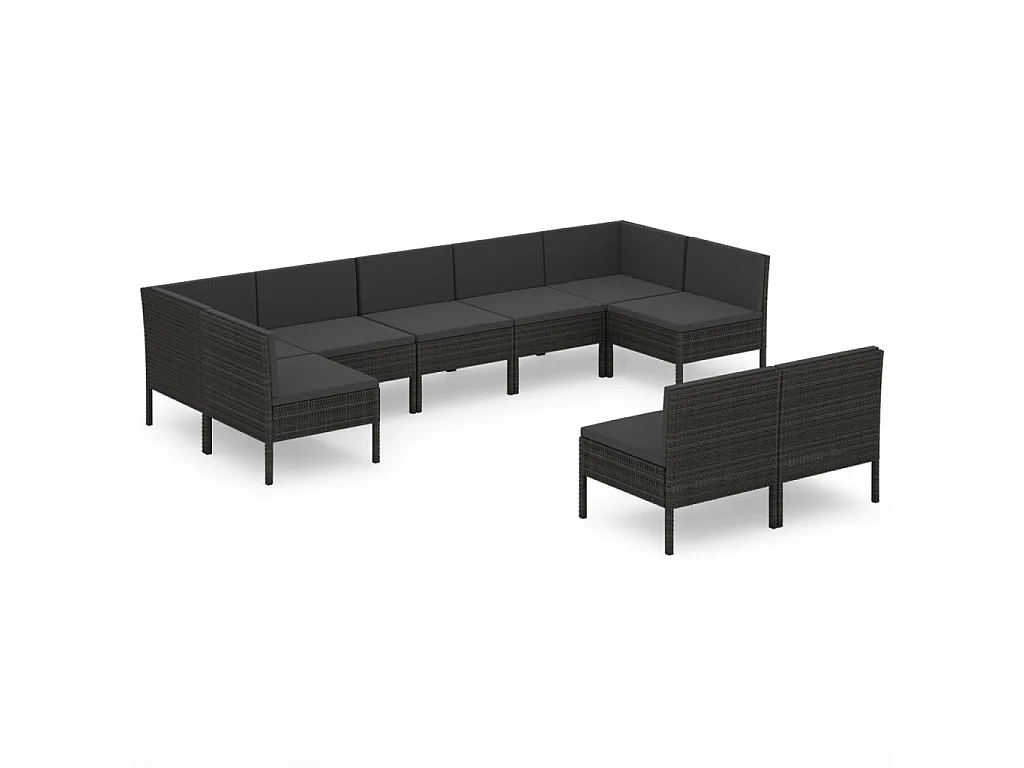 Salon de jardin 9 pcs avec coussins Résine tressée Noir