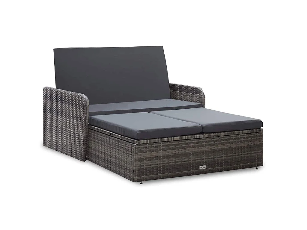 2-tlg. Garten-Lounge-Set mit Auflagen Poly Rattan Grau