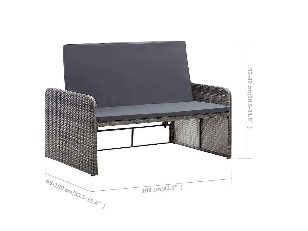 2-tlg. Garten-Lounge-Set mit Auflagen Poly Rattan Grau