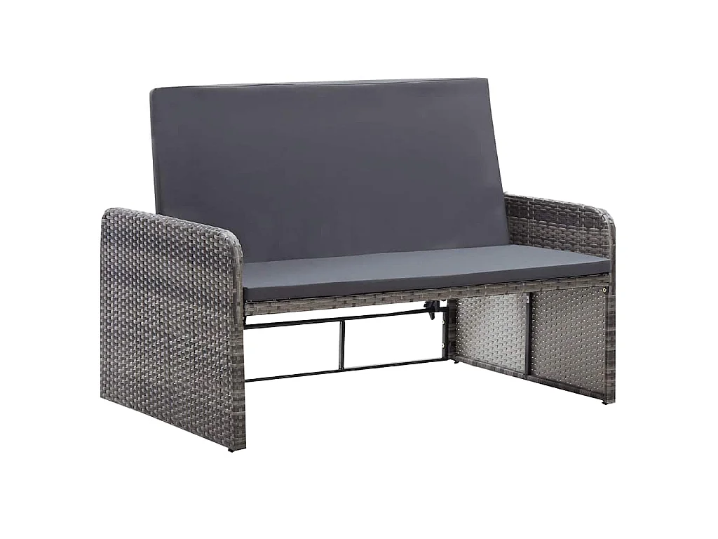 2-tlg. Garten-Lounge-Set mit Auflagen Poly Rattan Grau