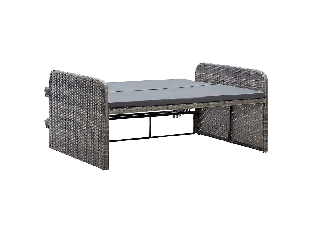 2-tlg. Garten-Lounge-Set mit Auflagen Poly Rattan Grau