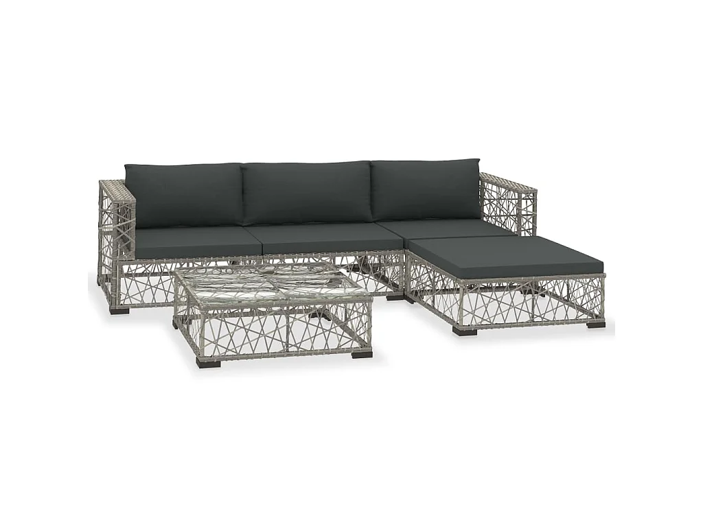 Set Divani da Giardino 5 pz con Cuscini in Polyrattan Grigio