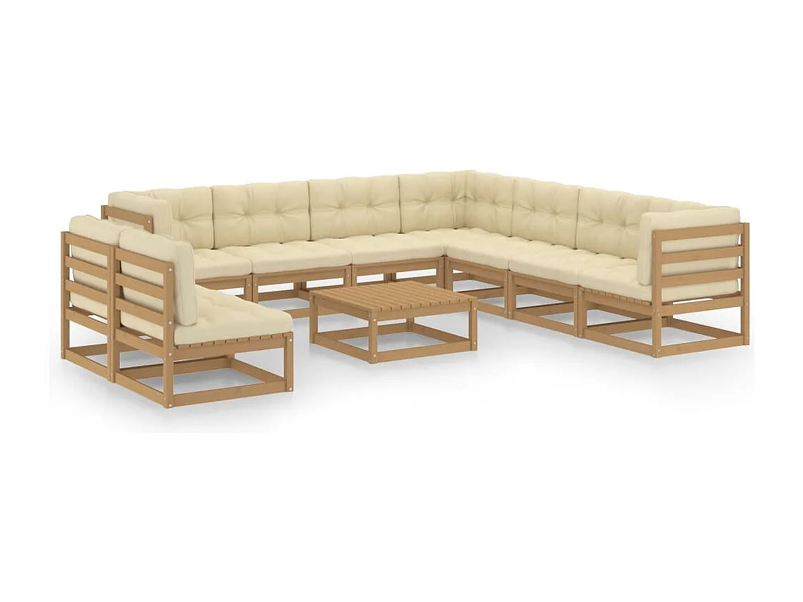 10-delige Loungeset met kussens massief grenenhout honingbruin