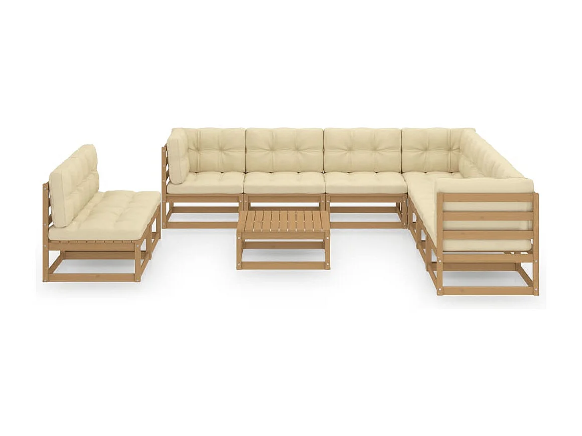 10-delige Loungeset met kussens massief grenenhout honingbruin