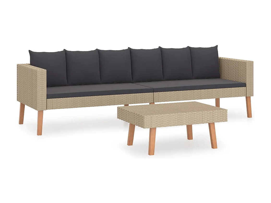 Set Divani da Giardino 2 pz con Cuscini in Polyrattan Beige