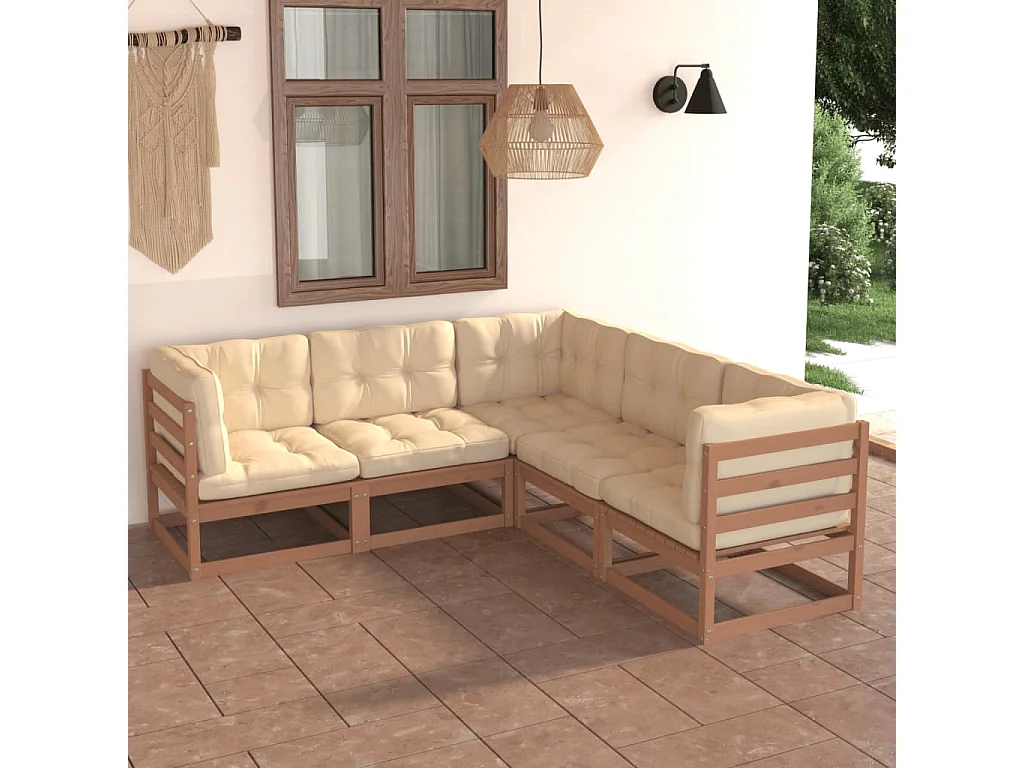 Salon de jardin 5 pcs avec coussins Bois de pin massif