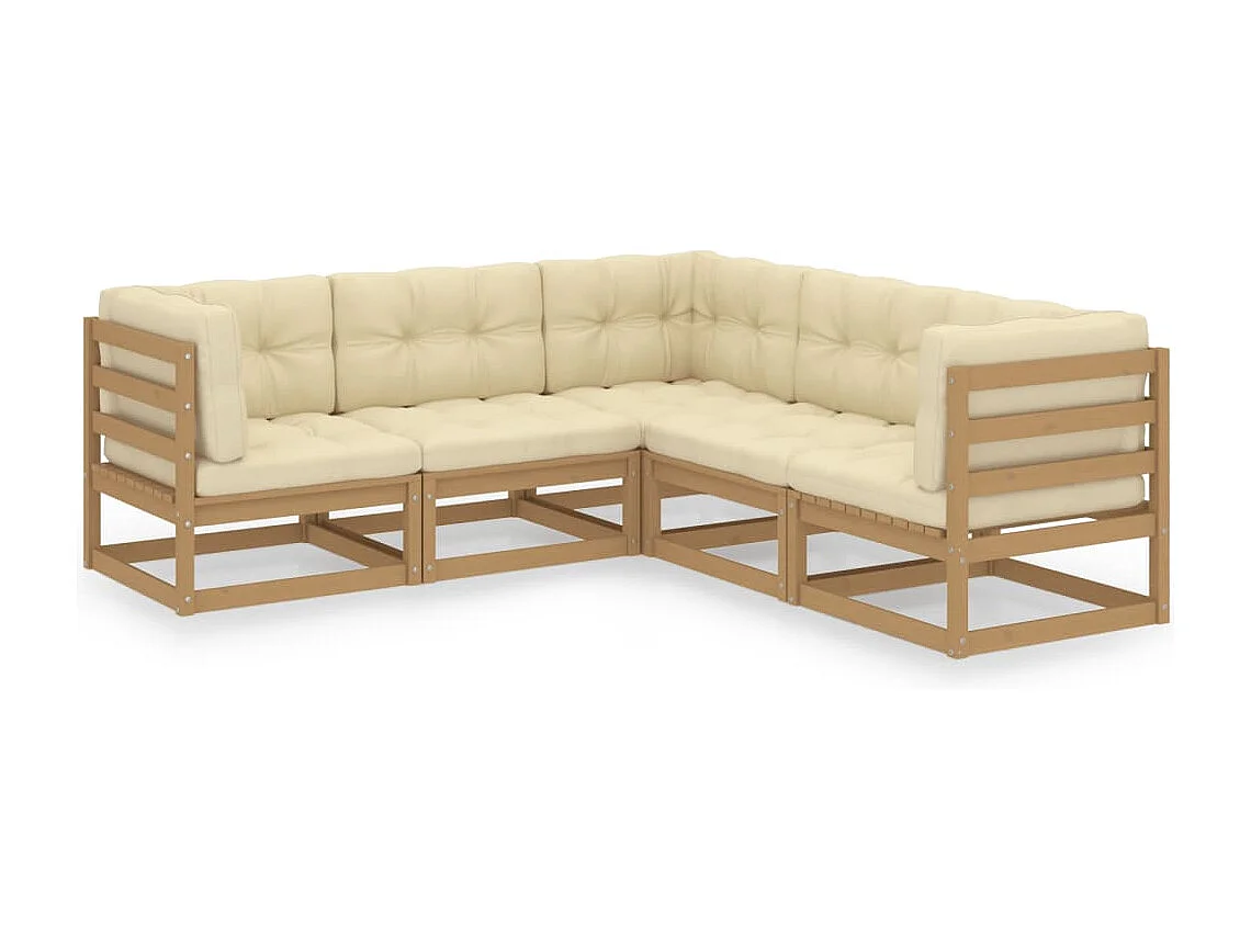 Salon de jardin 5 pcs avec coussins Bois de pin massif