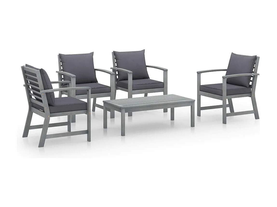 Salon de jardin 5 pcs avec coussin Bois d'acacia solide Gris