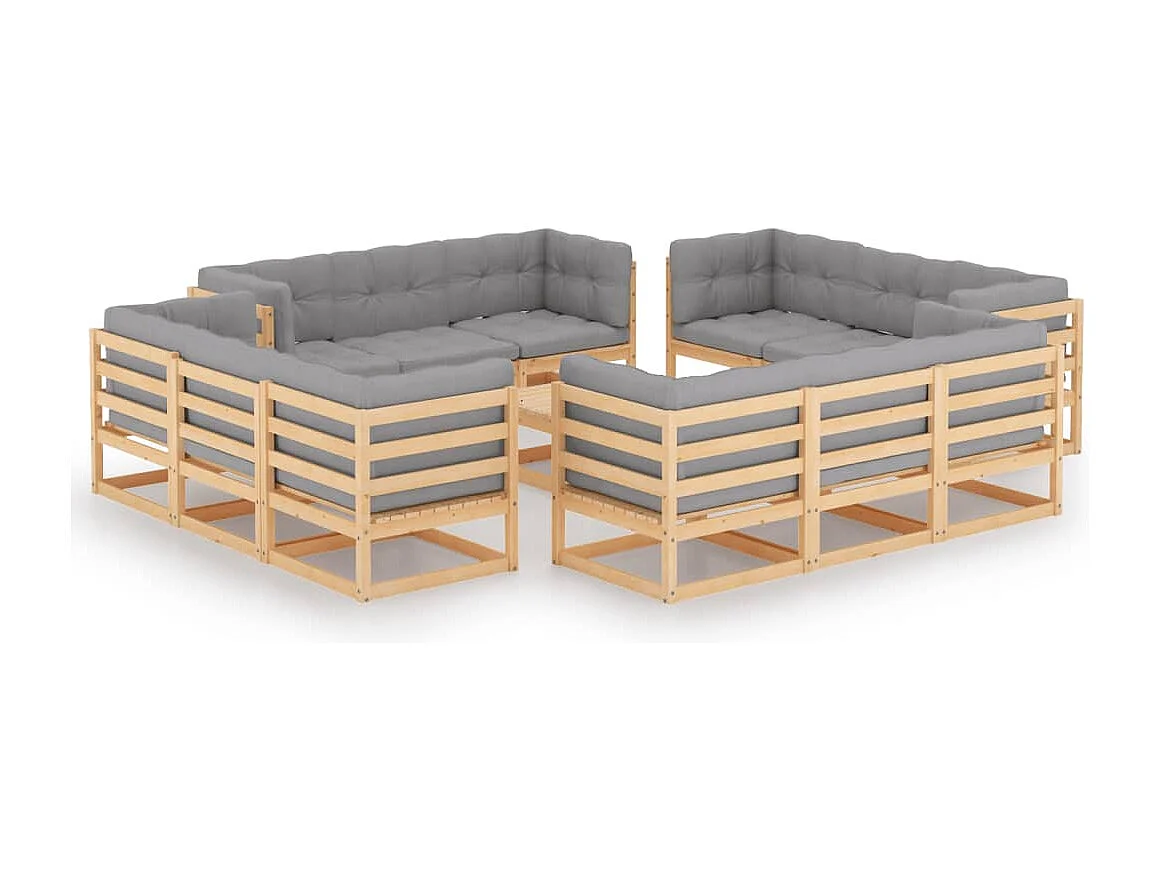 13 pcs conjunto lounge de jardim c/ almofadões pinho maciço