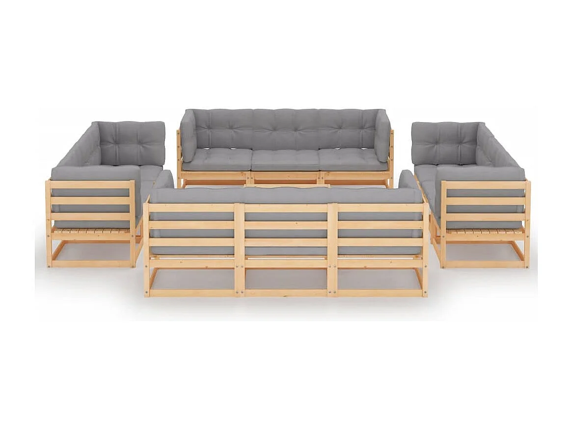 13 pcs conjunto lounge de jardim c/ almofadões pinho maciço
