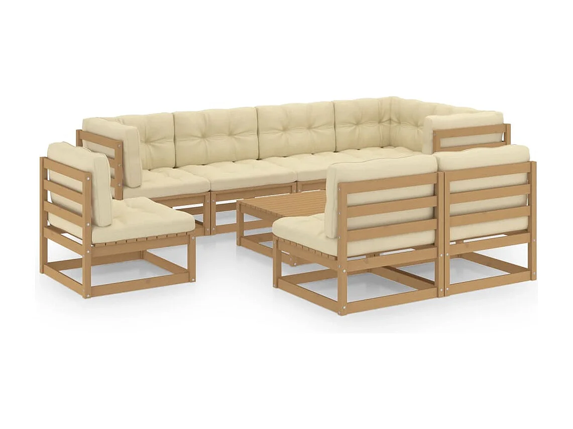 9-tlg. Garten-Lounge-Set mit Kissen Massivholz Kiefer