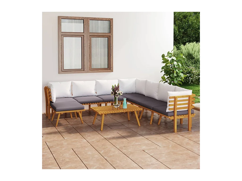 Set Divani da Giardino 9 pz con Cuscini in Massello di Acacia