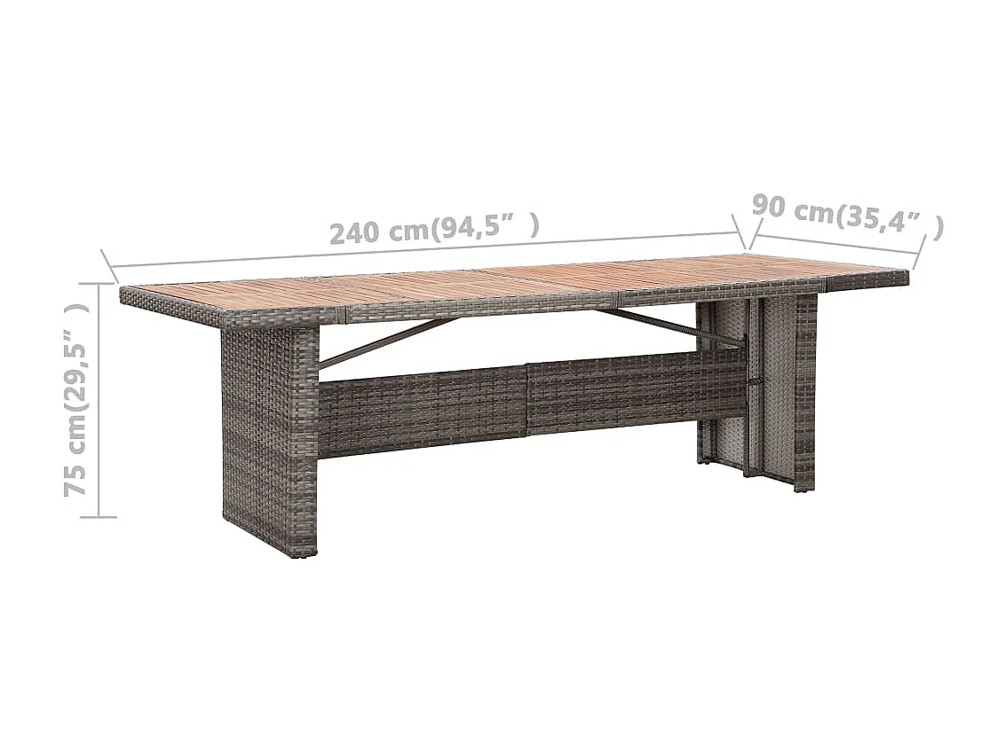 9-tlg. Garten-Essgruppe mit Auflagen Poly Rattan Grau