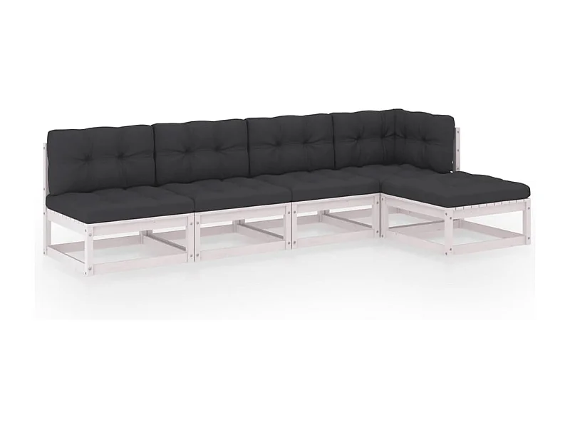 Set Divani da Giardino 5 pz con Cuscini Legno Massello di Pino